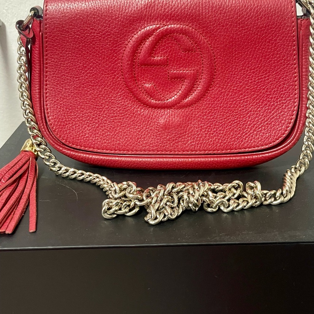 Gucci Red Leather Crossbody with Gold Chain and Tassel